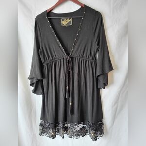 Soul Revival Black V-Neck Lace Hem Tunic